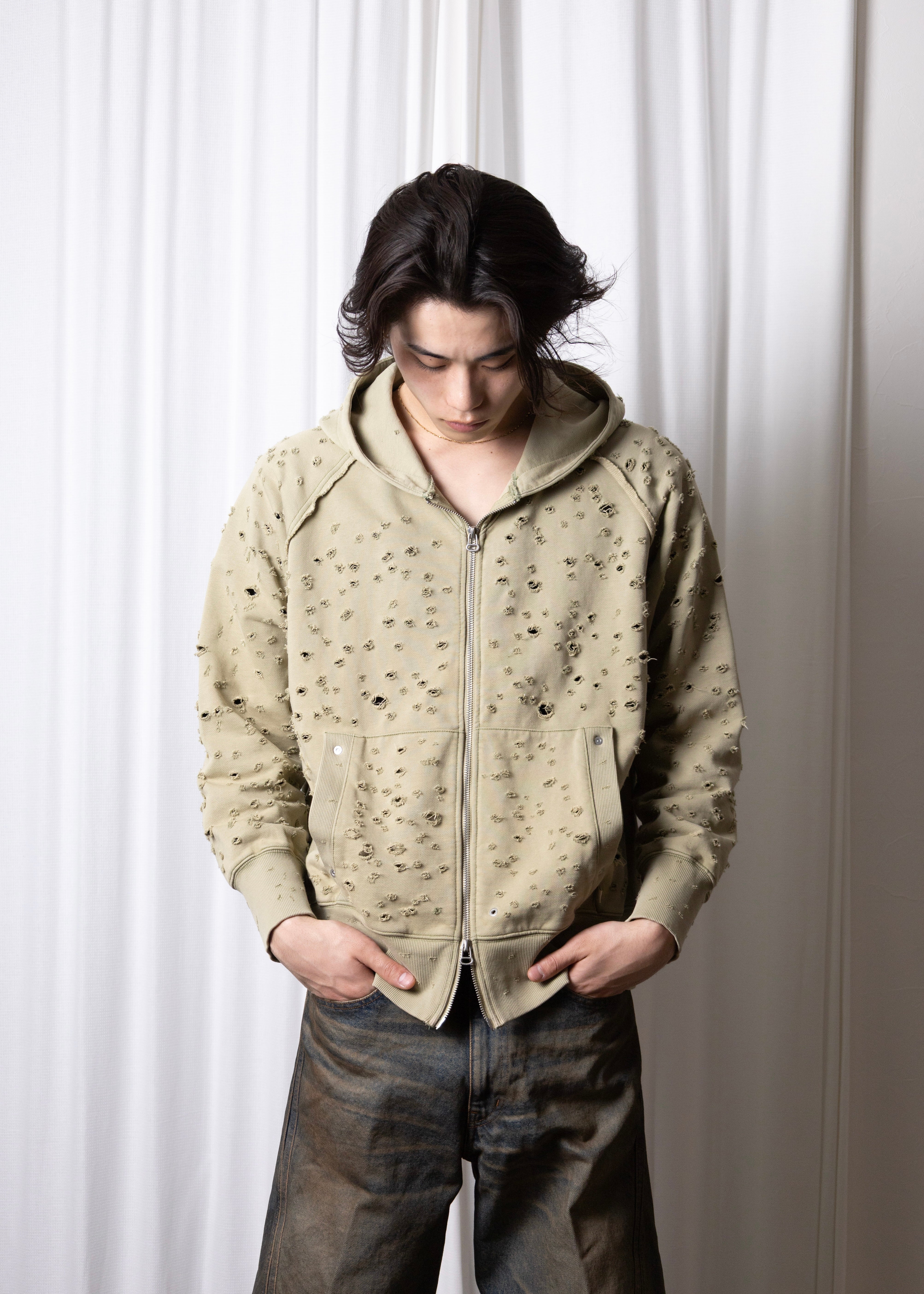 FAF（Fake As Flowers）Dameged Zip up Hoodie - 通販 – process