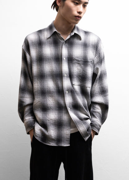 ROTOL Dry Ombre Wide Shirt ロトル オンブレチェックシャツ 正面 着用モデル 180cm SIZE2