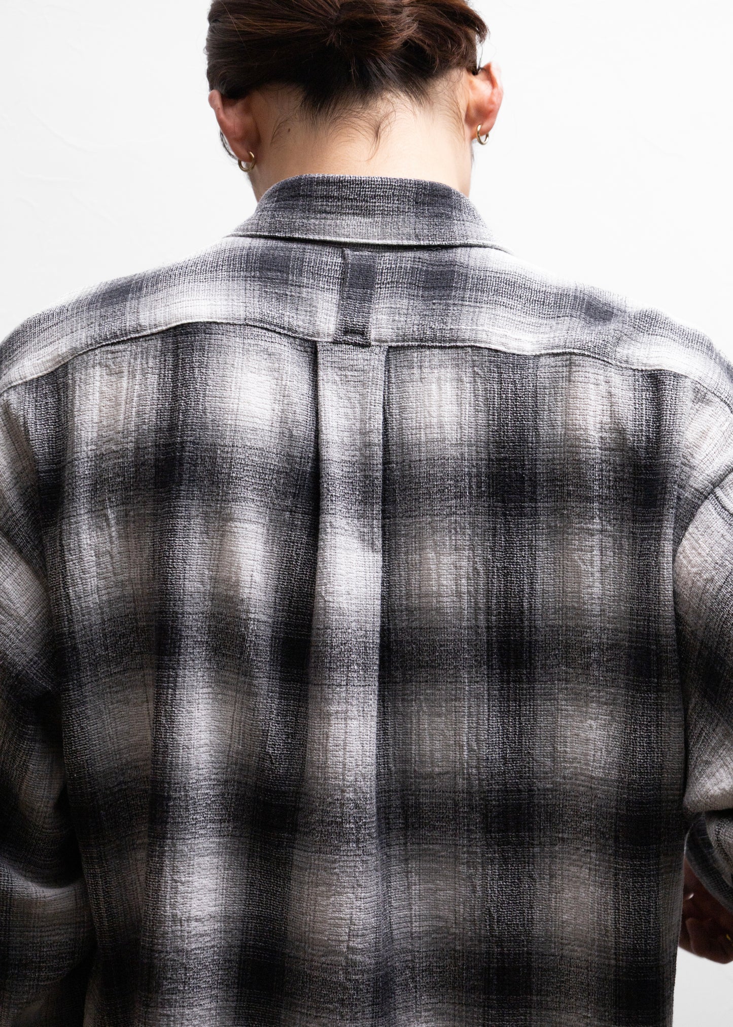 ROTOL Dry Ombre Wide Shirt ロトル オンブレチェックシャツ 背面 着用モデル 180cm SIZE2