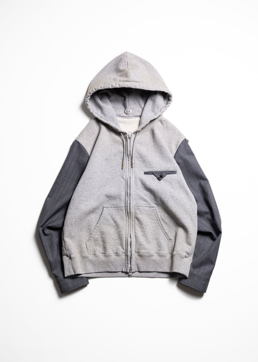 KHOKI Combination Zip Hoodie GRAY スウェット ジップパーカー 正面