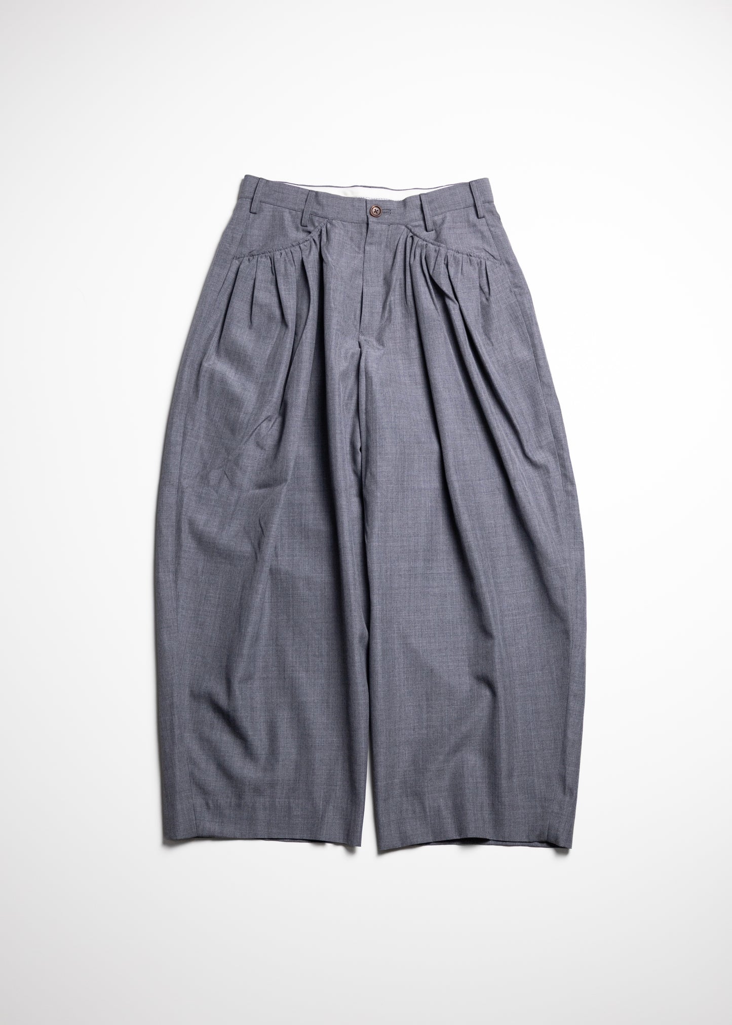 [KHOKI] Gather-detail Wool Gabardine Pants
