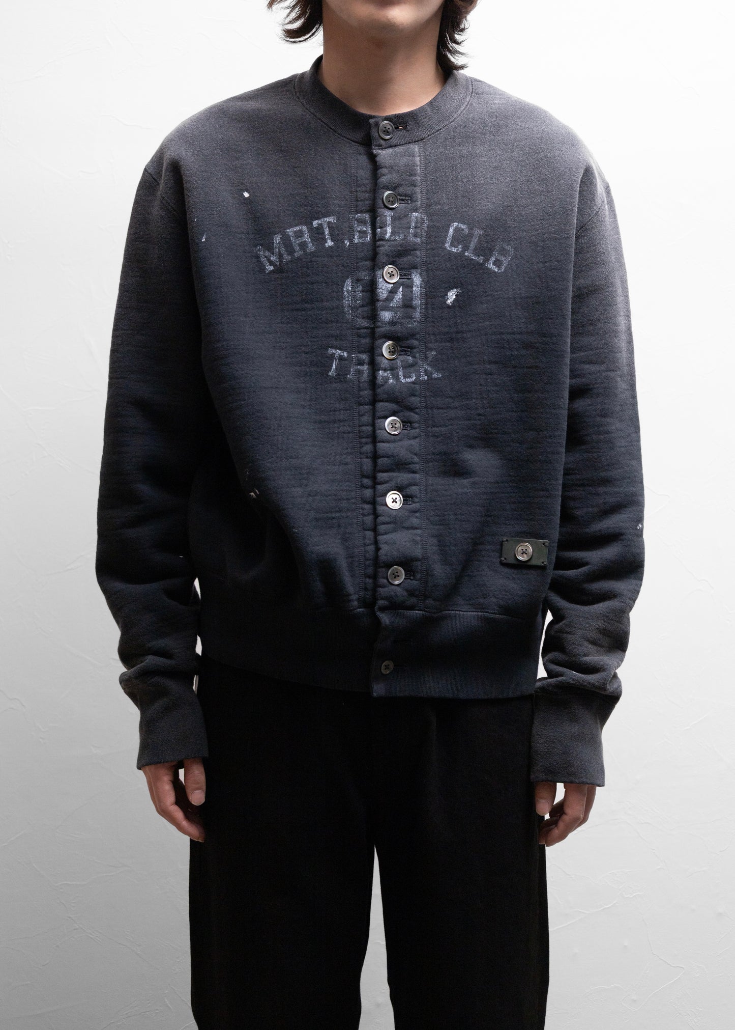 KHOKI Vintage-effect sweat cardigan スウェット カーディガン 正面 着用 175cm SIZE 2