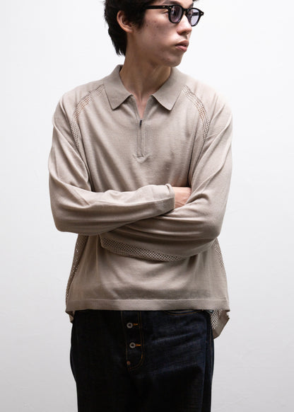 [bal original] VENTILATION MESH KNIT ZIP POLO LS