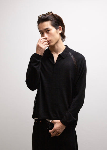 [bal original] VENTILATION MESH KNIT ZIP POLO LS