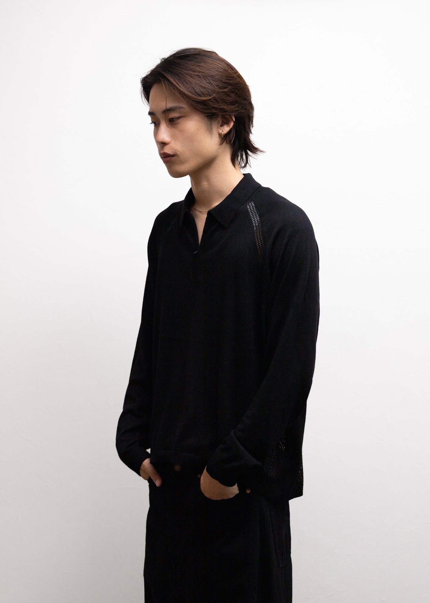 [bal original] VENTILATION MESH KNIT ZIP POLO LS