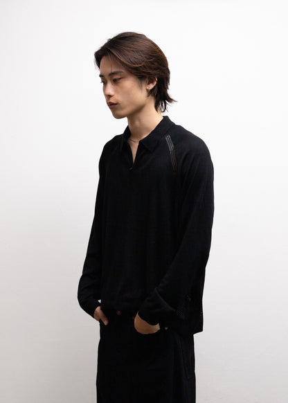 [bal original] VENTILATION MESH KNIT ZIP POLO LS