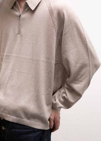 [bal original] VENTILATION MESH KNIT ZIP POLO LS