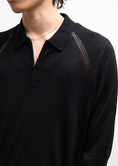 [bal original] VENTILATION MESH KNIT ZIP POLO LS