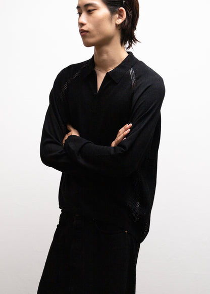 [bal original] VENTILATION MESH KNIT ZIP POLO LS