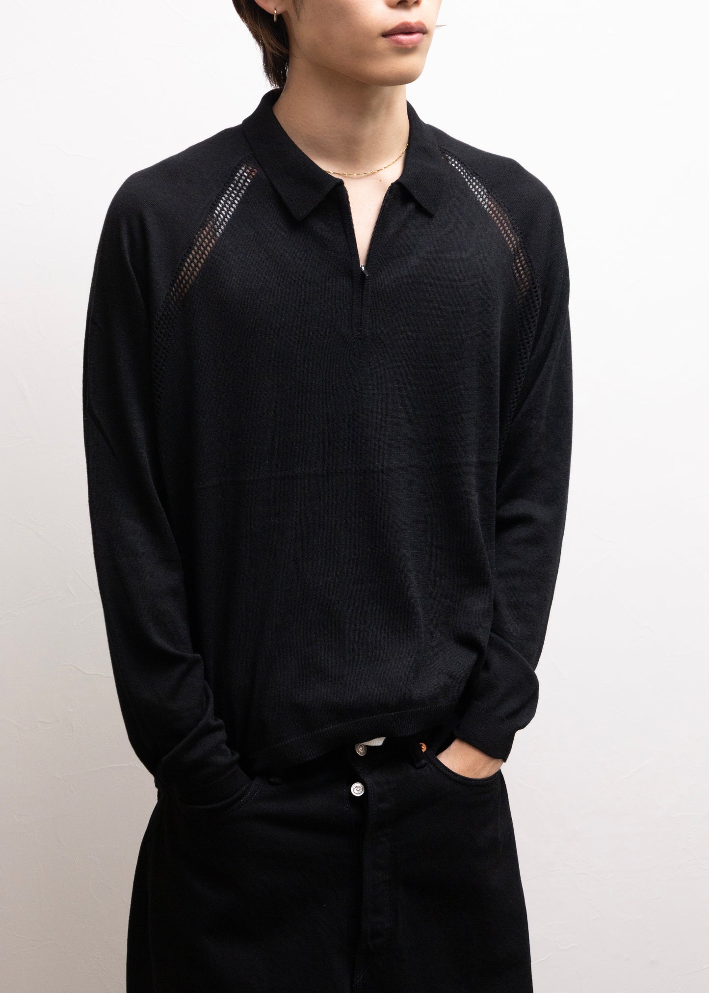 [bal original] VENTILATION MESH KNIT ZIP POLO LS