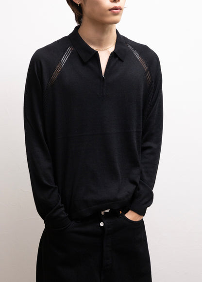 [bal original] VENTILATION MESH KNIT ZIP POLO LS