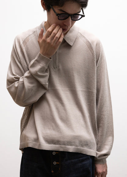 [bal original] VENTILATION MESH KNIT ZIP POLO LS