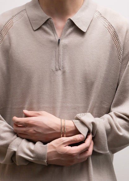 [bal original] VENTILATION MESH KNIT ZIP POLO LS