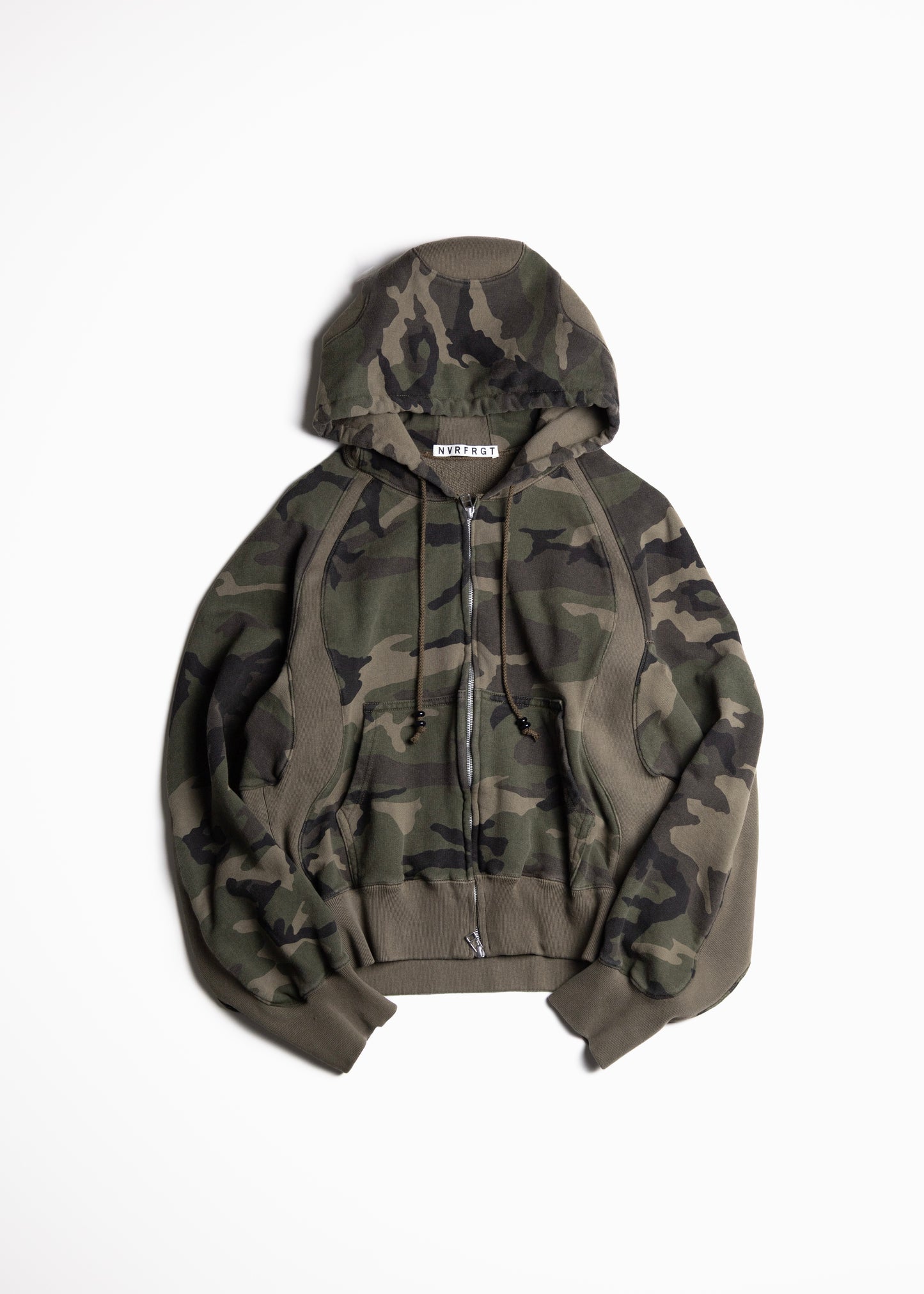 [NVRFRGT] PANELLED ZIP UP HOODIE WOODLAND