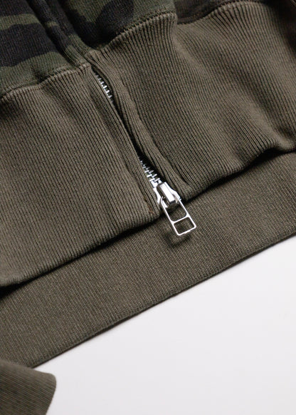 [NVRFRGT] PANELLED ZIP UP HOODIE WOODLAND