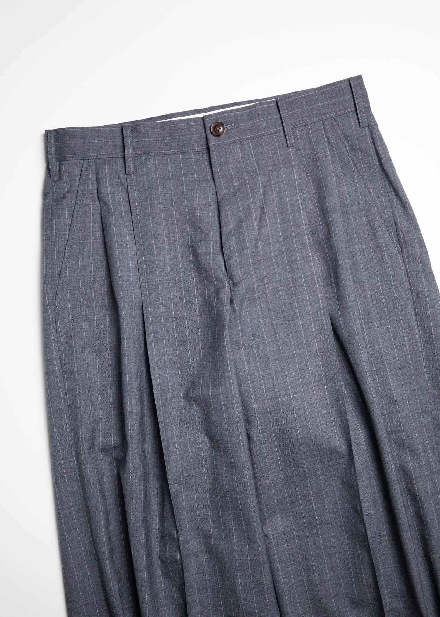 [KHOKI] Pleated Stripe Summer Wool Pants