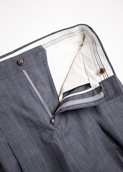 [KHOKI] Pleated Stripe Summer Wool Pants