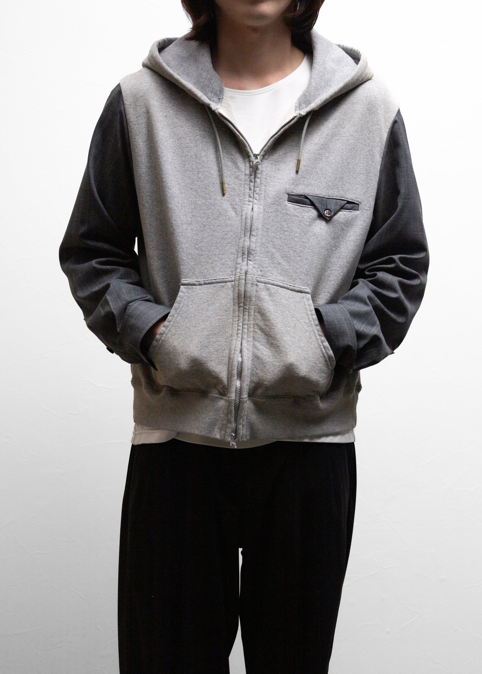 KHOKI Combination Zip Hoodie GRAY スウェット ジップパーカー 正面