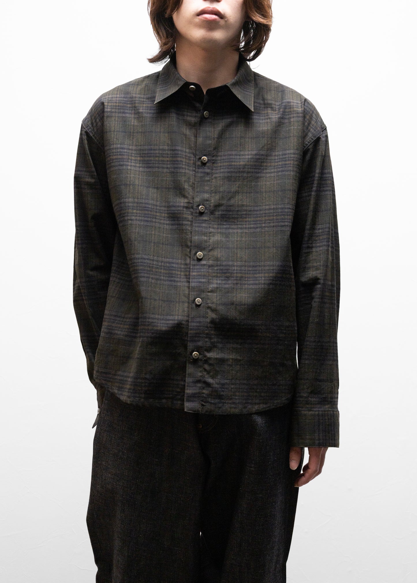 nakedgauge MADRAS CHECK SHIRT LS チェックシャツ 正面 着用 175cm SIZE 2
