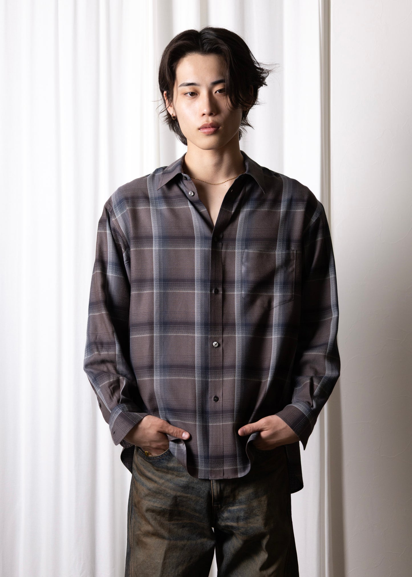 [SUGARHILL] OMBRE PLAID SHIRTS LOOSE FIT