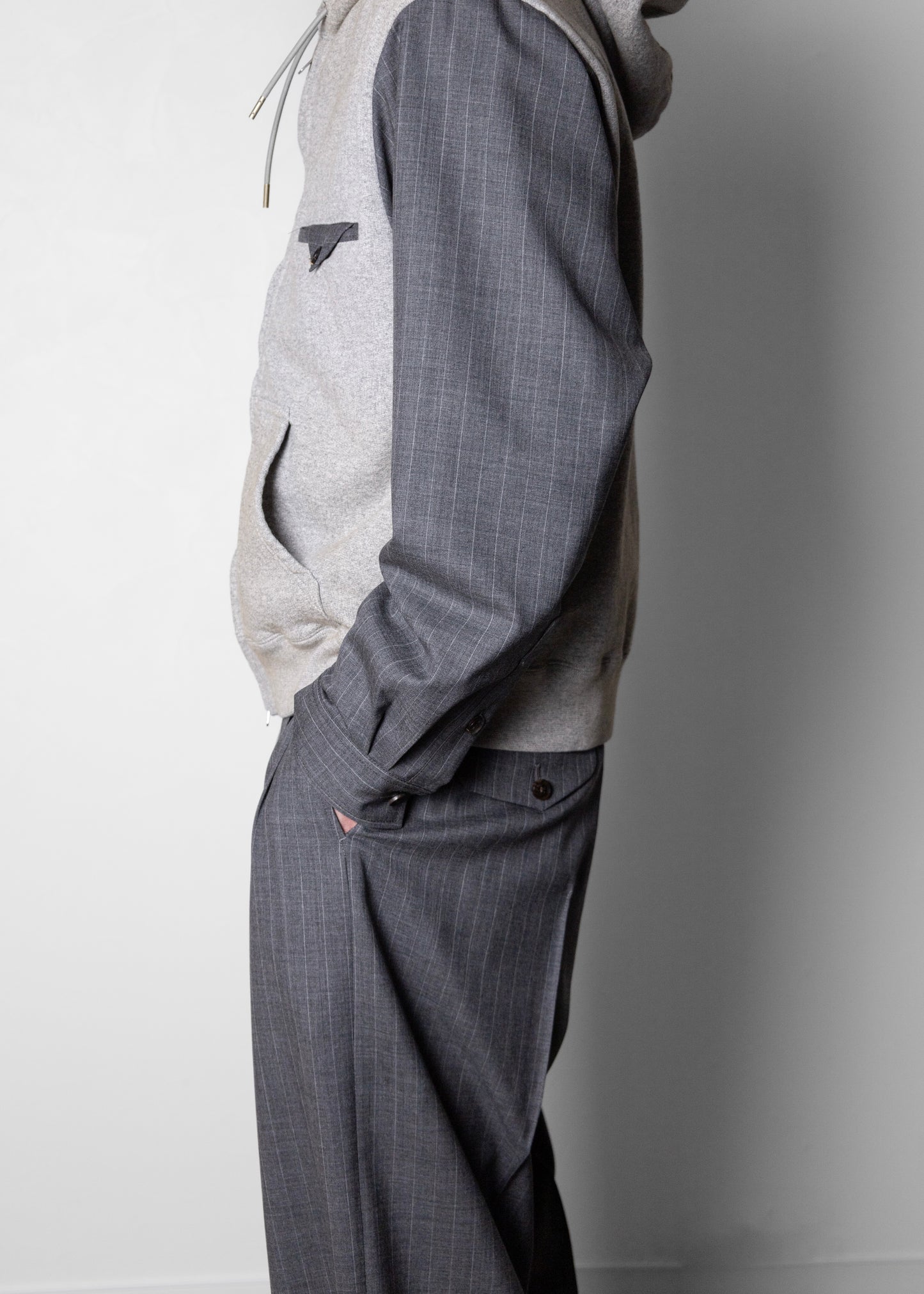 [KHOKI] Pleated Stripe Summer Wool Pants