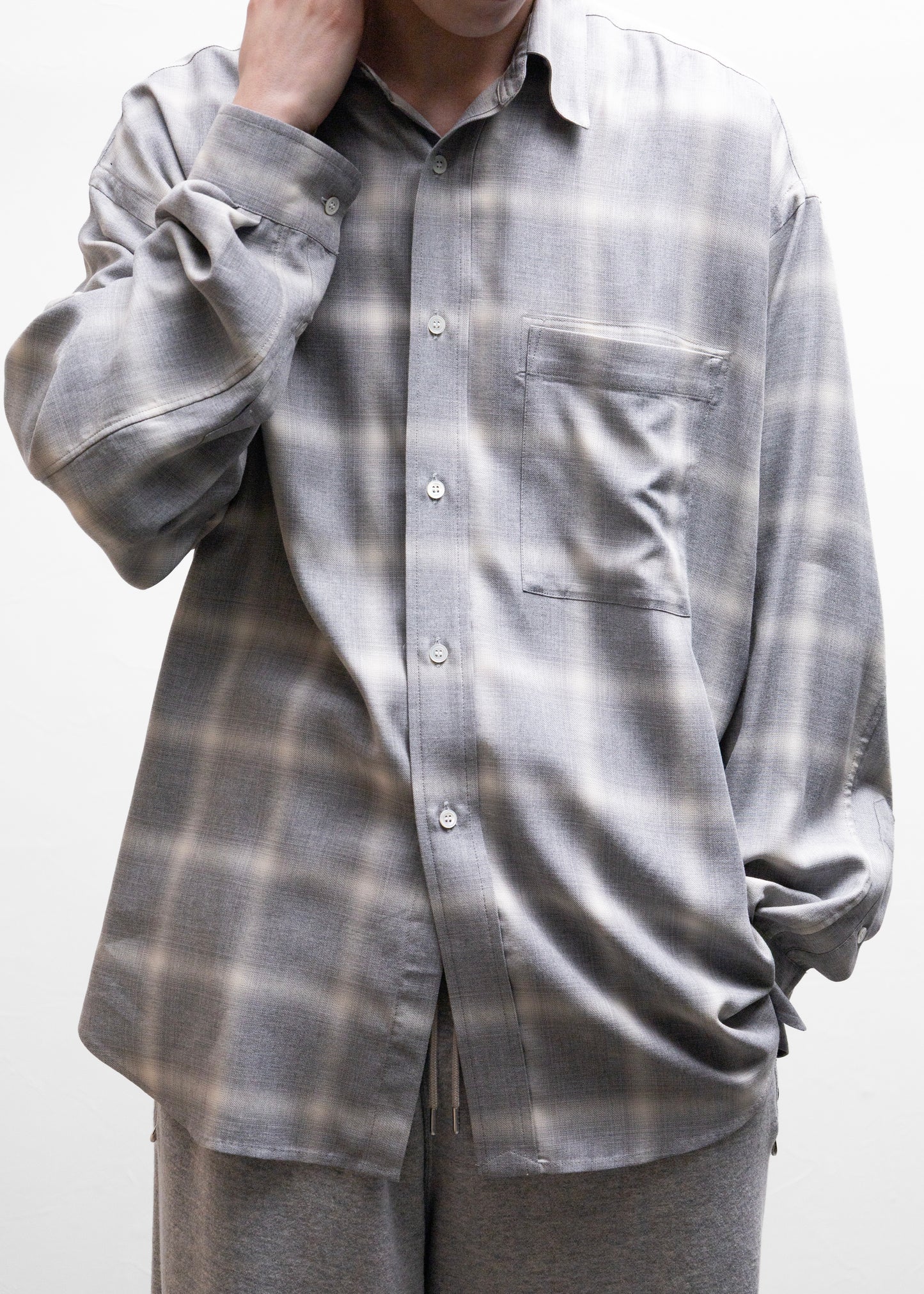 ROTOL Ombre Wide Shirt for process シャツ オンブレチェック 正面 別注 着用 175cm SIZE 2