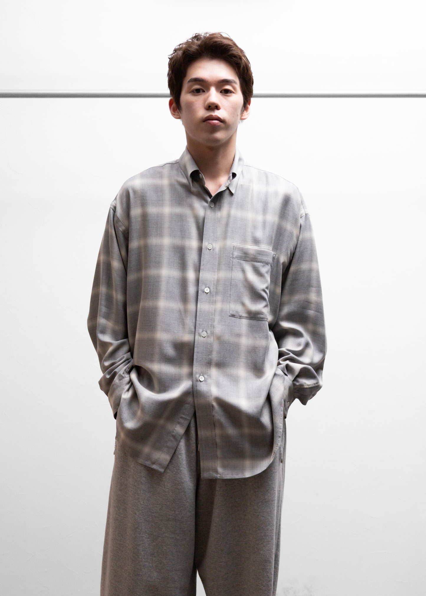 ROTOL Ombre Wide Shirt for process シャツ オンブレチェック 正面 別注 着用 175cm SIZE 2