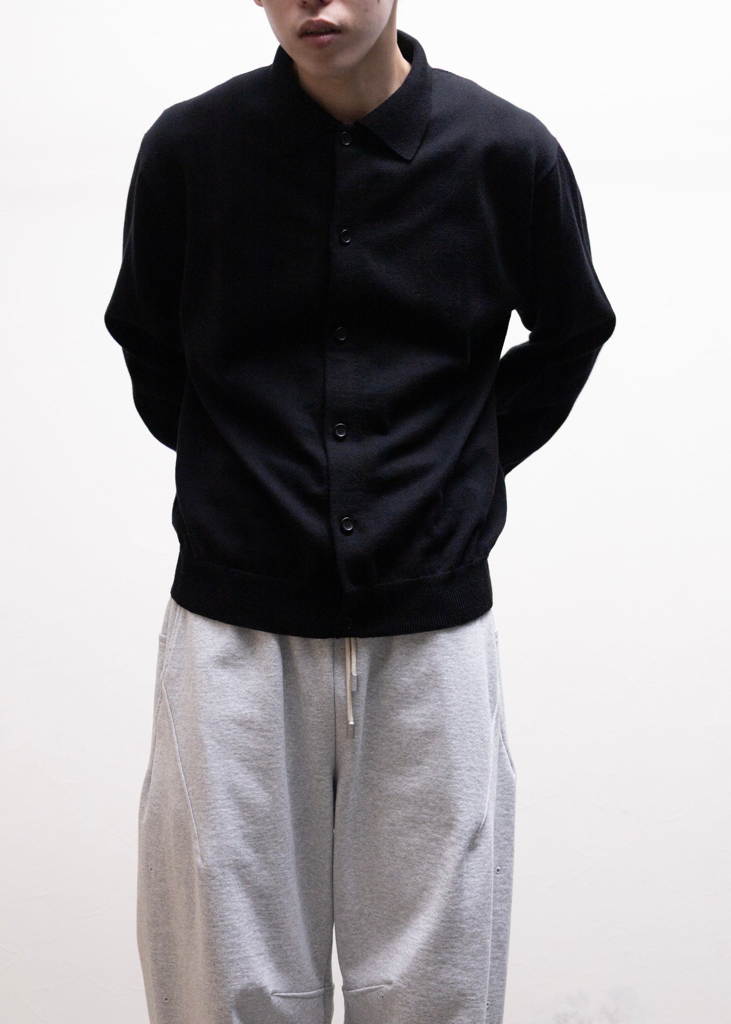 ROTOL Cashmere Blend Knit Shirt ニット シャツ 正面 BLACK 着用 175cm SIZE 2