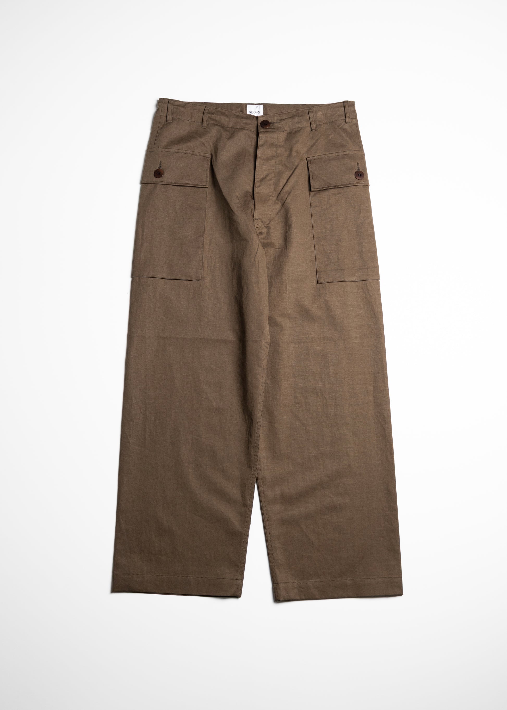 BISOWN COTTON LINEN M43 TROUSERS カーゴパンツ コットンリネン オリーブ 正面