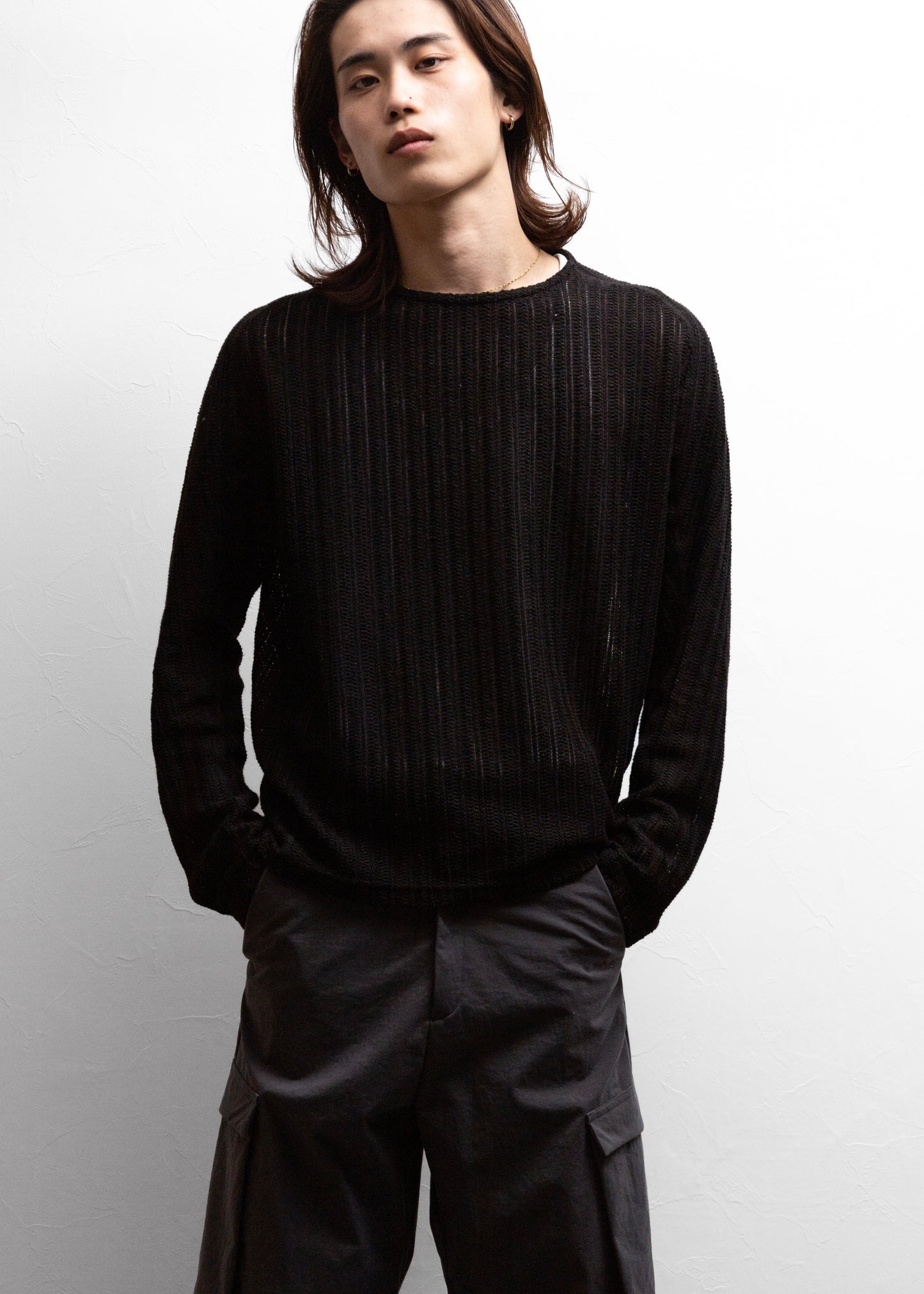 OPPOSE DUALITY Long Sleeve T-shirts Wave ロンT メッシュ ブラック  正面 着用モデル SIZE 46