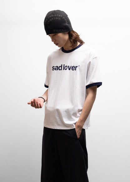 CABARET POVAL Sad Lover Ringer Tシャツ リンガー ネイビー 正面 着用モデル 180cm SIZE M