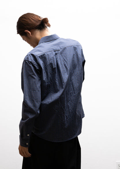 CABARET POVAL IP Plaid L/S Shirtチェックシャツ ブルー  背面 着用モデル SIZE L