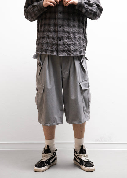 Laid.b Relax Banker’s Cargo カーゴ ショーツ ストライプ グレー 正面 着用モデル180cm SIZE1