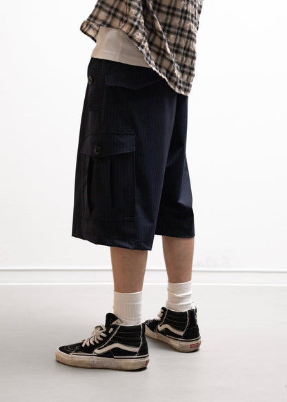 Laid.b Relax Banker’s Cargo カーゴ ショーツ ストライプ ネイビー 側面 着用モデル180cm SIZE1