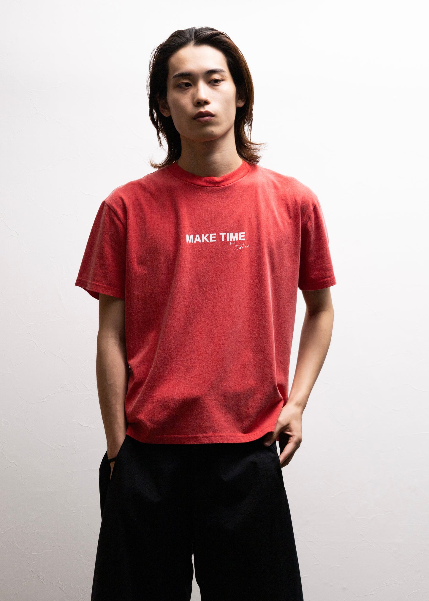 refomed MAKE TIME TEE Tシャツ レッド 赤 正面 着用モデル 180cm SIZE 4