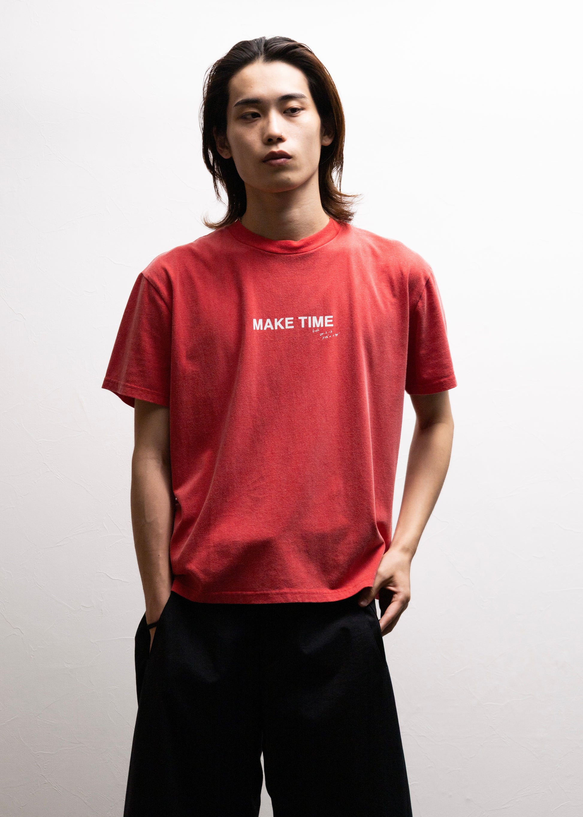 refomed MAKE TIME TEE Tシャツ レッド 赤 正面 着用モデル 180cm SIZE 4