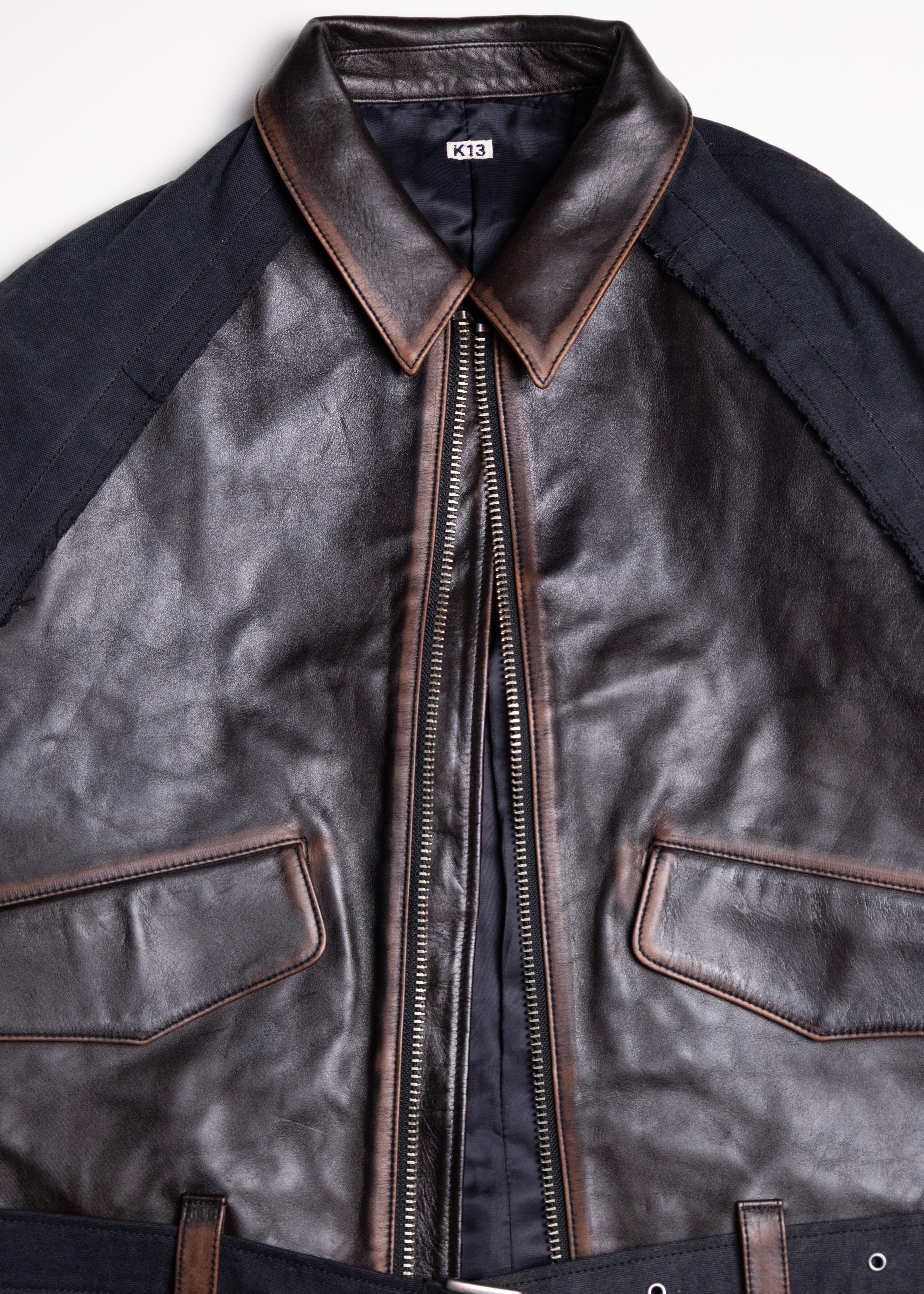 KHOKI （コッキ）Vintage-eﬀect leather jacket – process