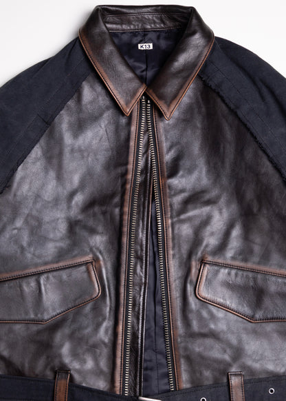 [KHOKI] Vintage-effect leather jacket