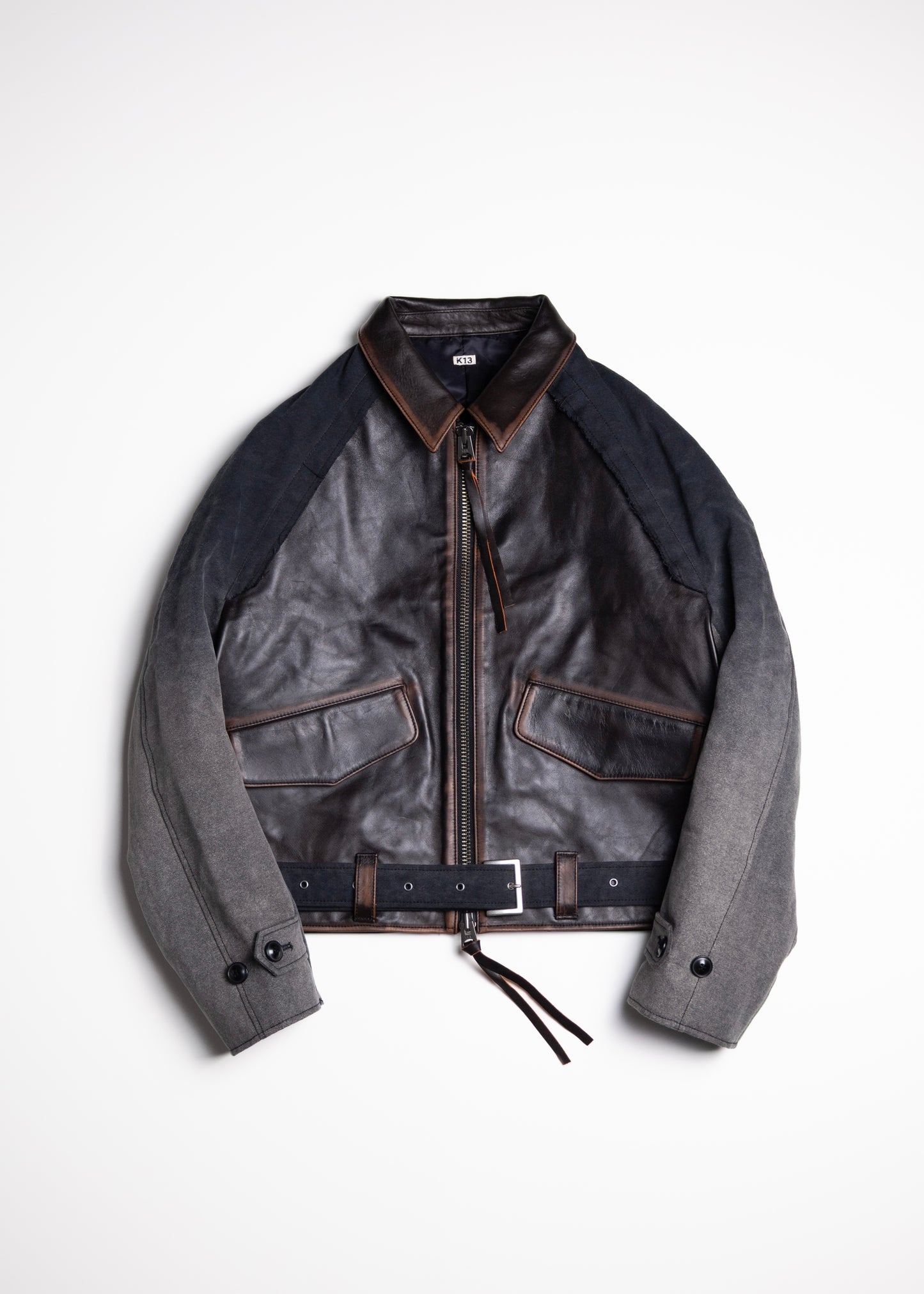 [KHOKI] Vintage-effect leather jacket