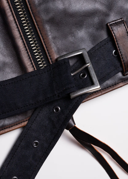 [KHOKI] Vintage-effect leather jacket