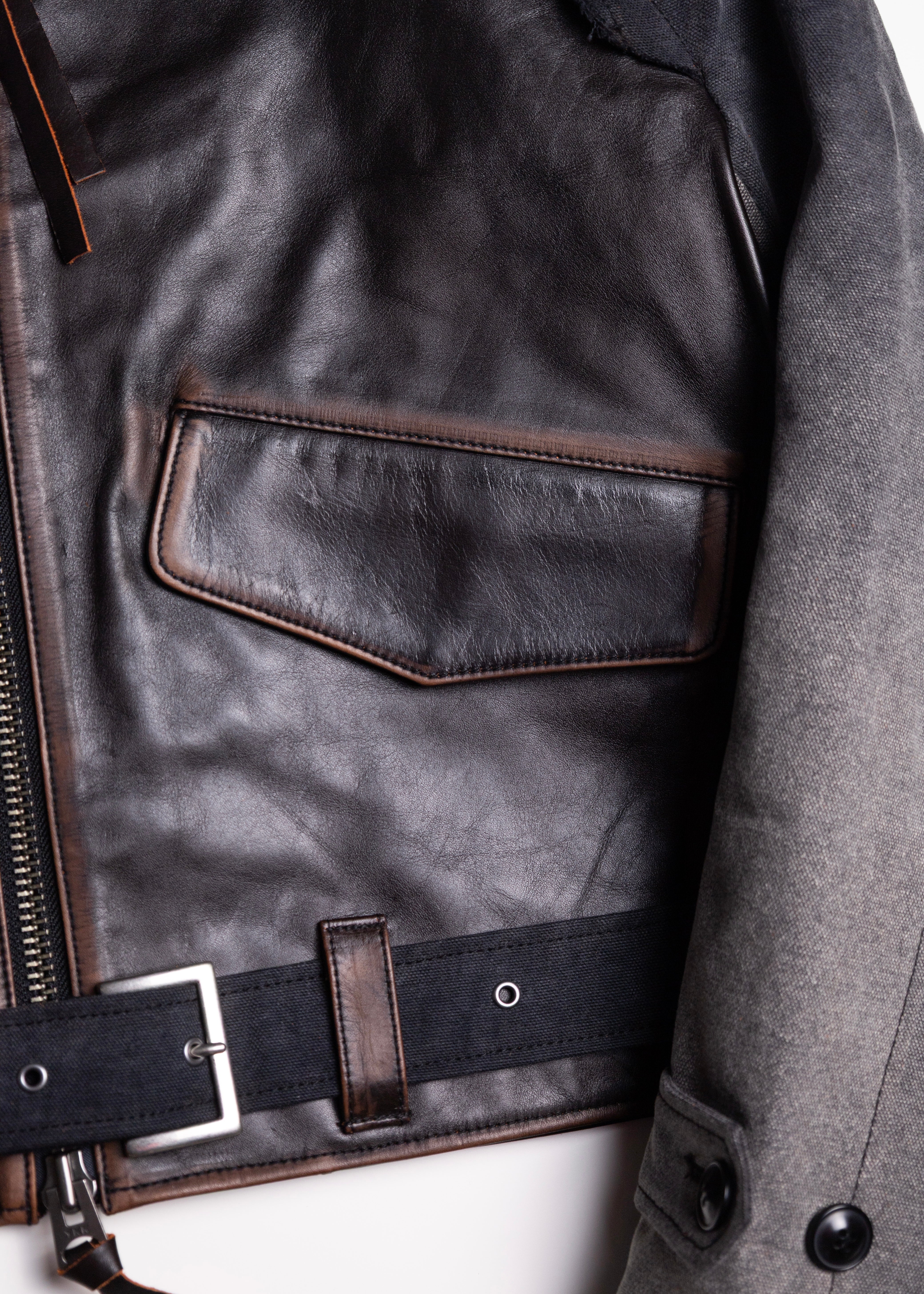 KHOKI （コッキ）Vintage-eﬀect leather jacket – process